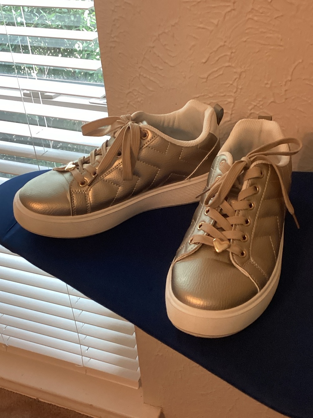 Women's Metallic Gold Platform Lace-Up Sneakers